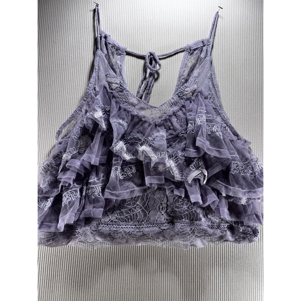 Free People In The Clouds Lace Ruffle Tiered Tank Top Purple Coquette XS NWT